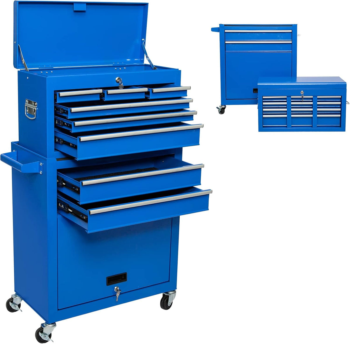 Blue 8-Drawer Rolling Tool Chest with 4 Wheels and 2 Lock Top Chest D441