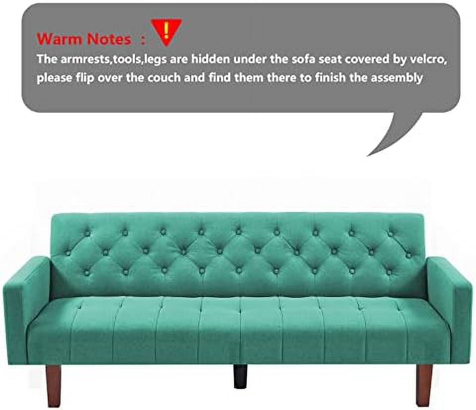 Linen Upholstered Futon Sofa Bed 74" Tufted 3 Seater Beige G46847