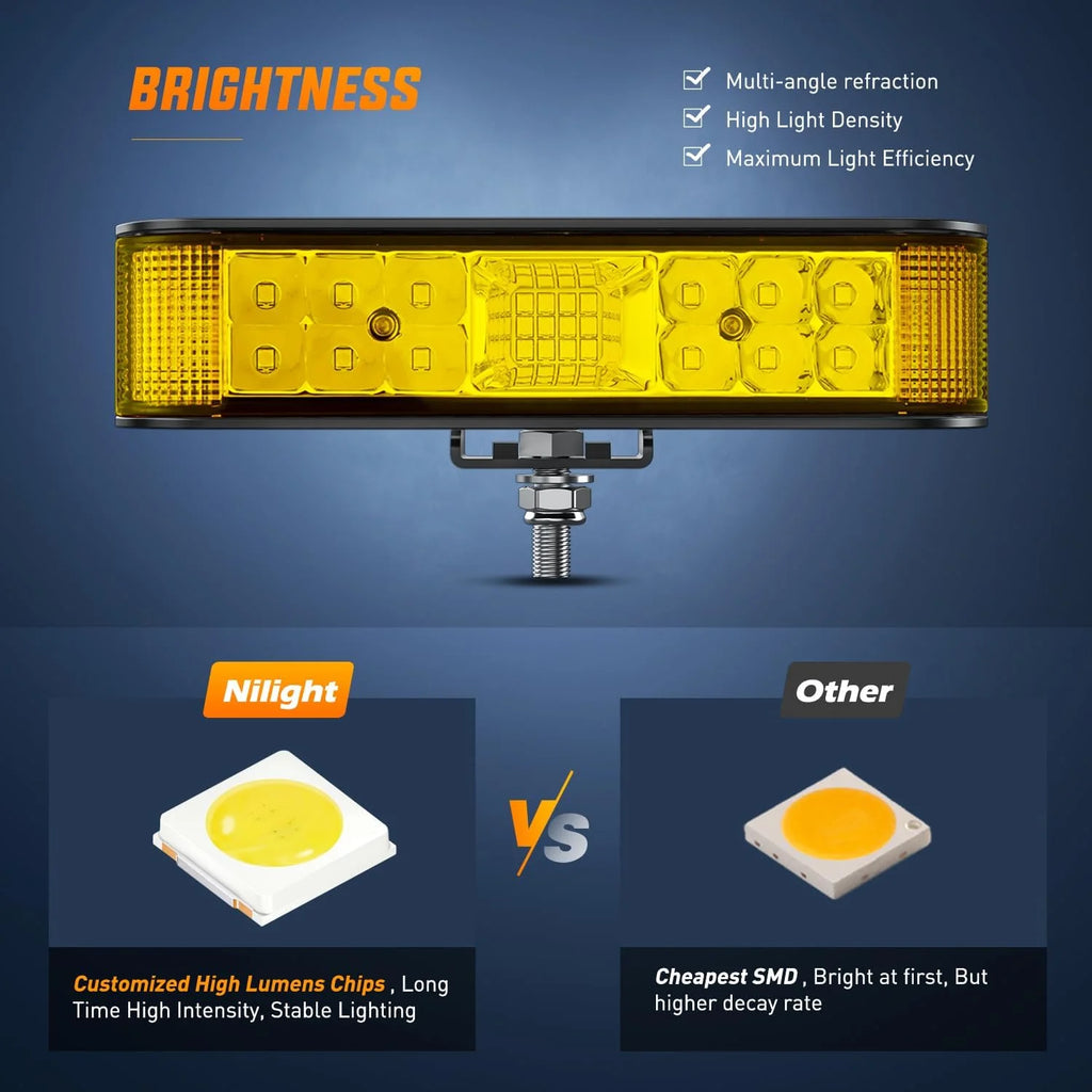Amber LED Light Bar Pods 2PCS 6.5 Inch 60W Flood Spot Beam Combo Work Light F3280