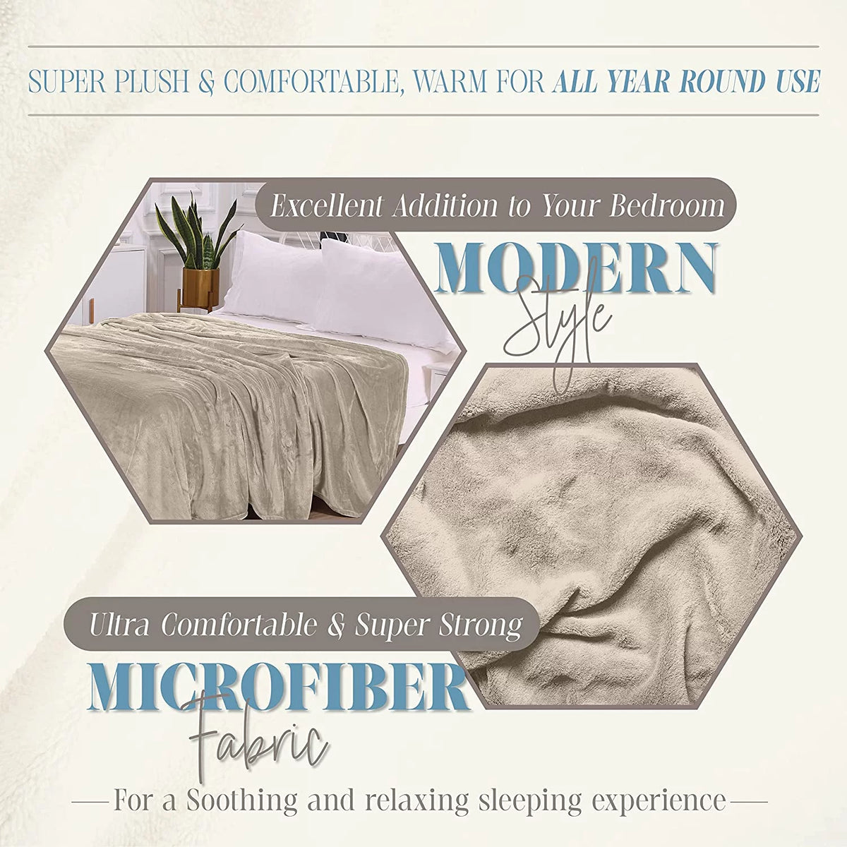 Cream Full/Queen Flannel Fleece Blanket I946134