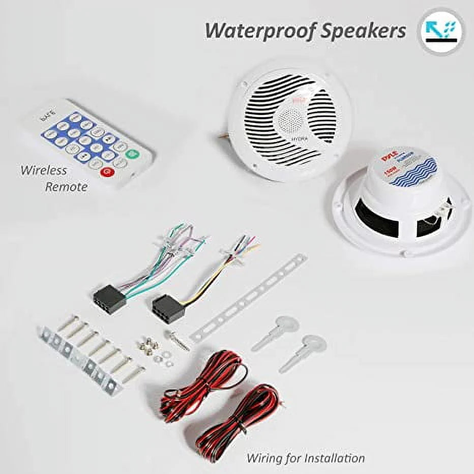 White Marine Bluetooth Stereo Receiver & 6.5 Inch Speaker Pair F412
