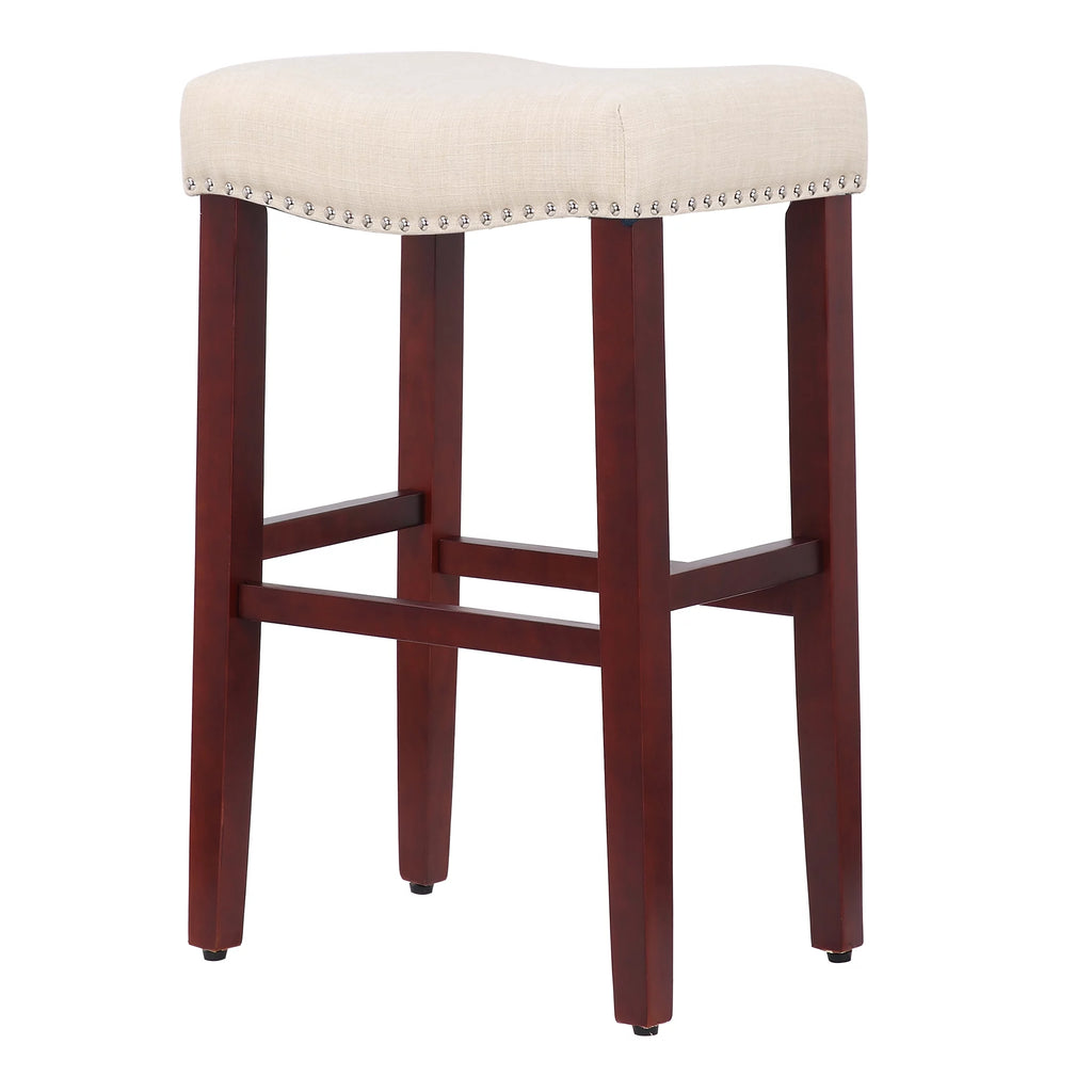 29 Inch Beige Upholstered Wood Bar Stools Z2893