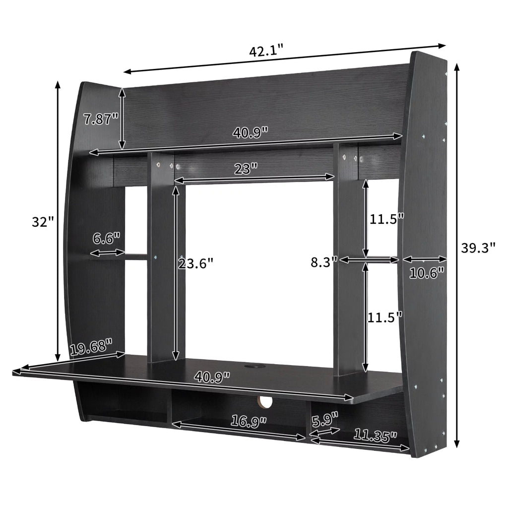 Floating Wall Mounted Computer Desk with Storage W9683