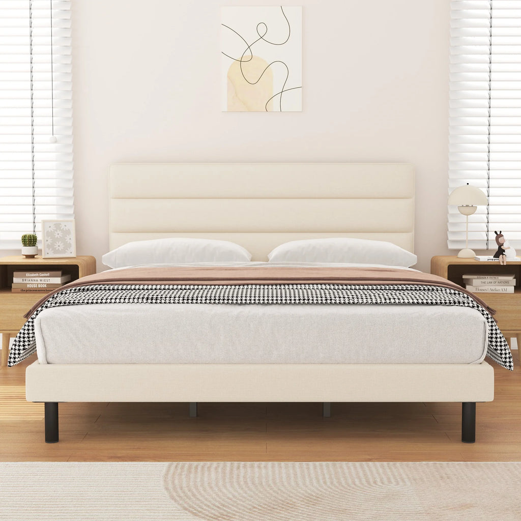 Queen Size Wingback Fabric Upholstered Bed Frame U81451