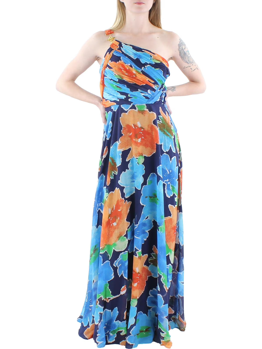 Chiffon Floral Print Evening Dress K611775