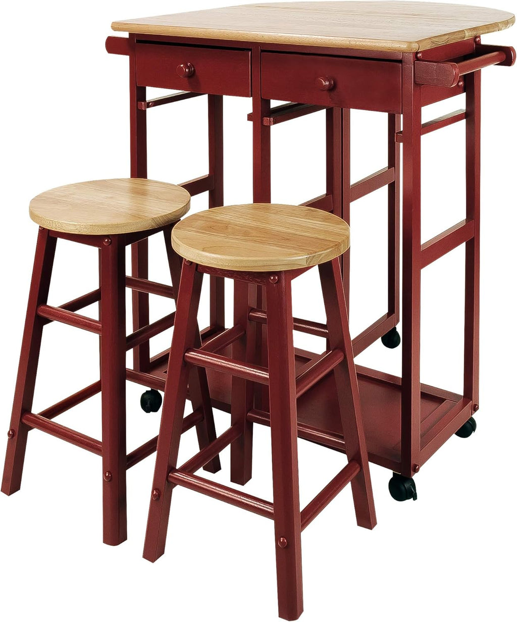 White Drop Leaf Breakfast Cart with 2 Stools H9895