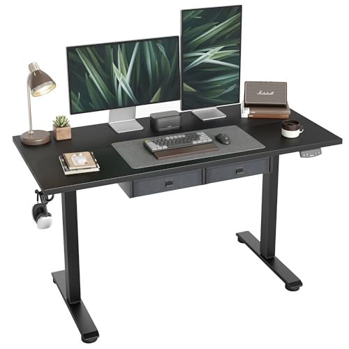 White 63 x 24 Inches Adjustable Height Electric Standing Desk with 2 Drawers L408
