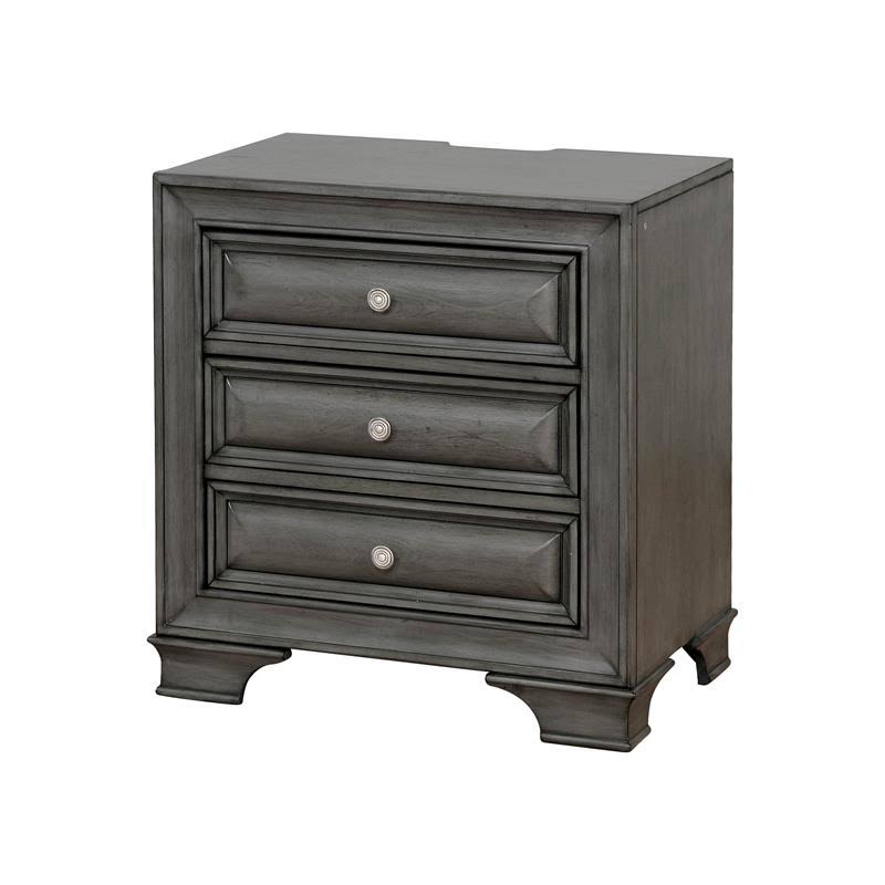Gray Solid Wood 3-Drawer Nightstand Z75911