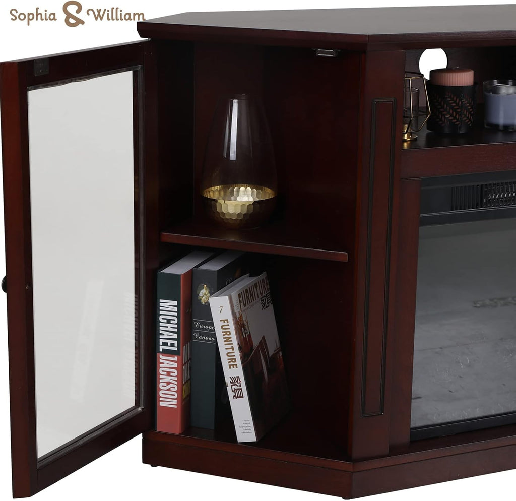 Fireplace TV Stand with Insert Fireplace, Brown Red Q129263