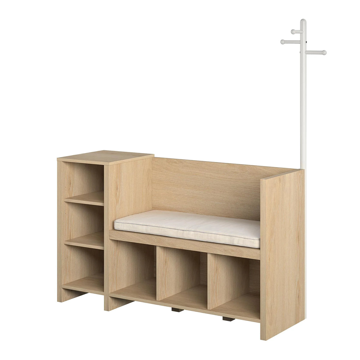 Blonde Oak Storage Bench and Coat Rack V762