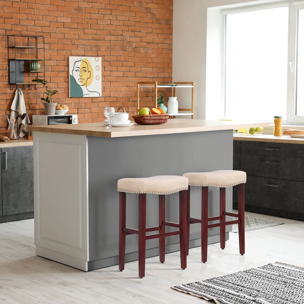 29 Inch Beige Upholstered Wood Bar Stools Z2893