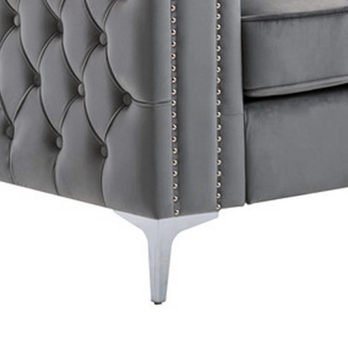 Gray Velvet Chesterfield Loveseat L9770