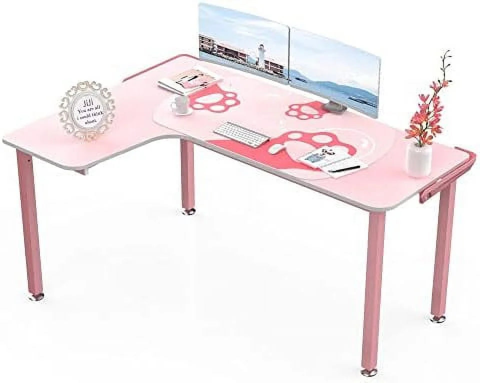 61 Inch L Shaped Pink Gaming Desk with Mousepad P960