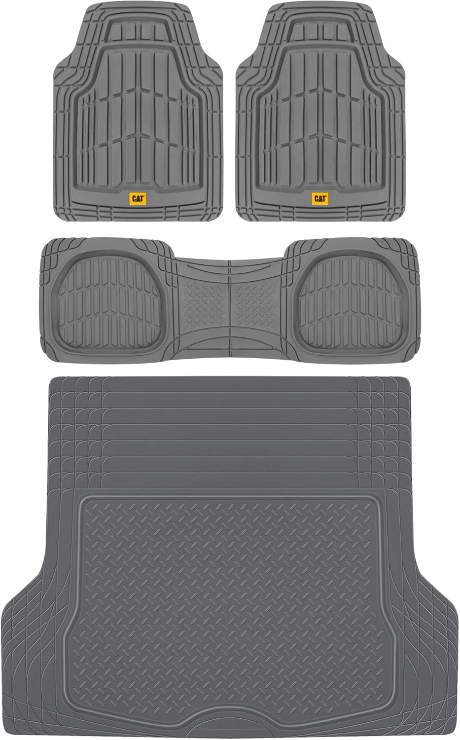 3-Piece Deep Dish Rubber Car Floor Mats with Trunk Cargo Liner Y128