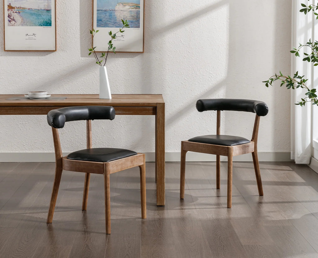 Black PU Upholstered Wooden Dining Chairs Set of 2 B9078