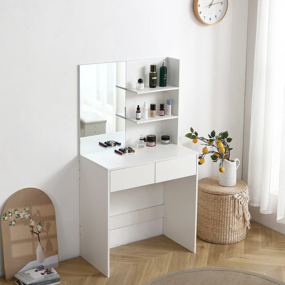 White Vanity Desk with Adjustable Lighting B71448