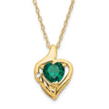 10K Yellow Gold Created Emerald and Diamond Heart Necklace 18" L6034