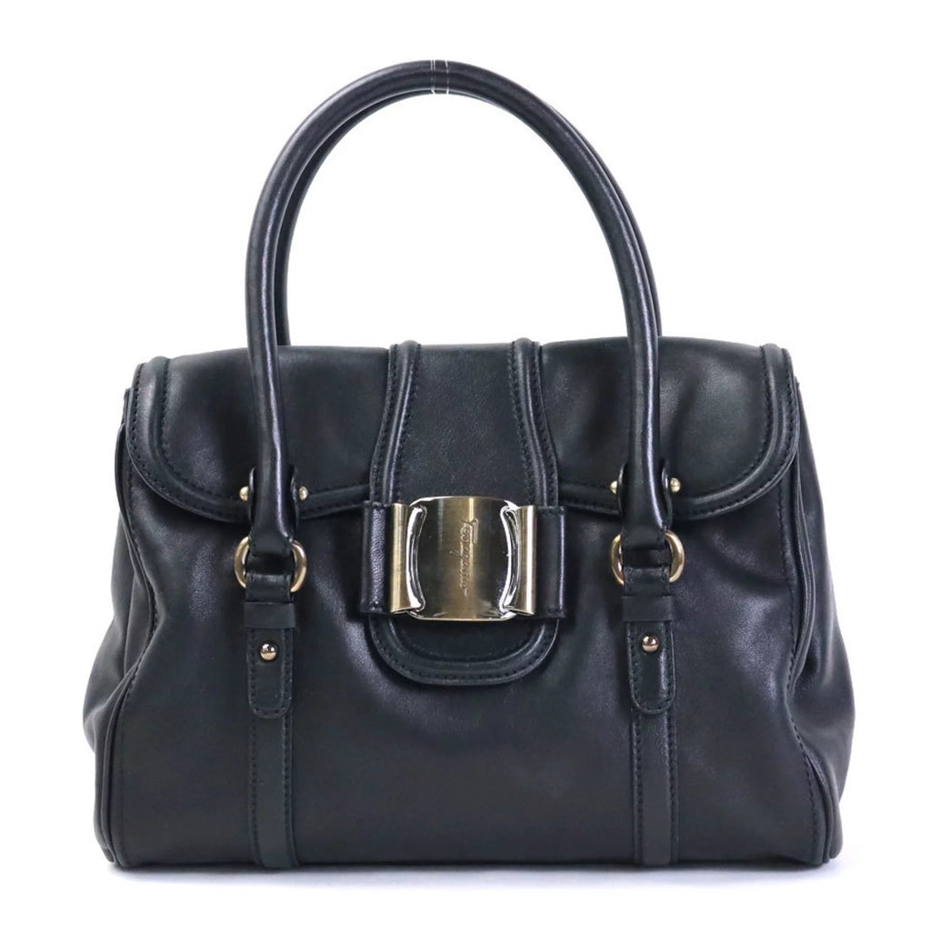 Pre-Owned Black Leather Handbag X763
