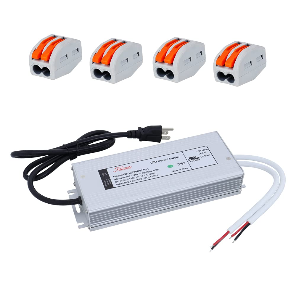 12V 200W Low Voltage Transformer IP67 Waterproof LED Driver Power Supply 200 Watts Adapter 110V AC to 12V DC Pack of 2 U2936