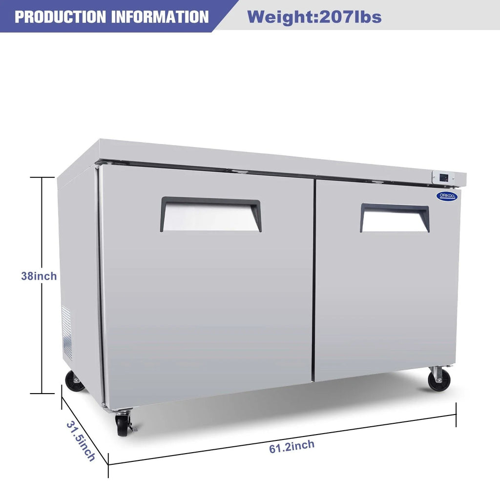60" Stainless Steel Undercounter Work Top Refrigerator 18Cu.Ft B6071