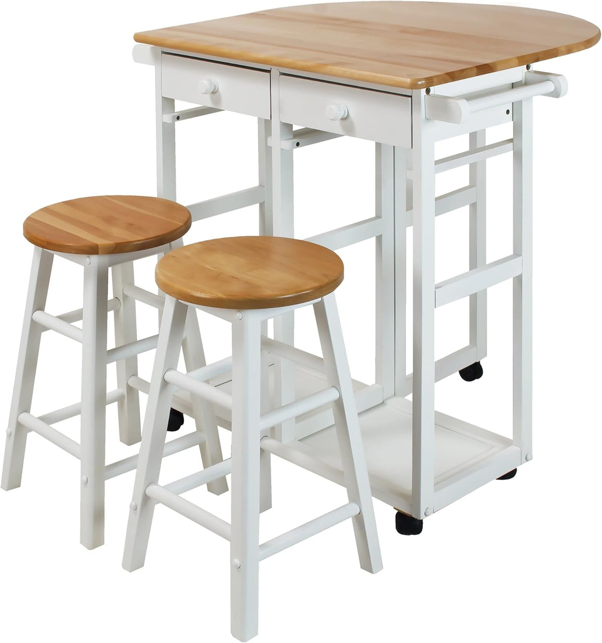 White Drop Leaf Breakfast Cart with 2 Stools H9895