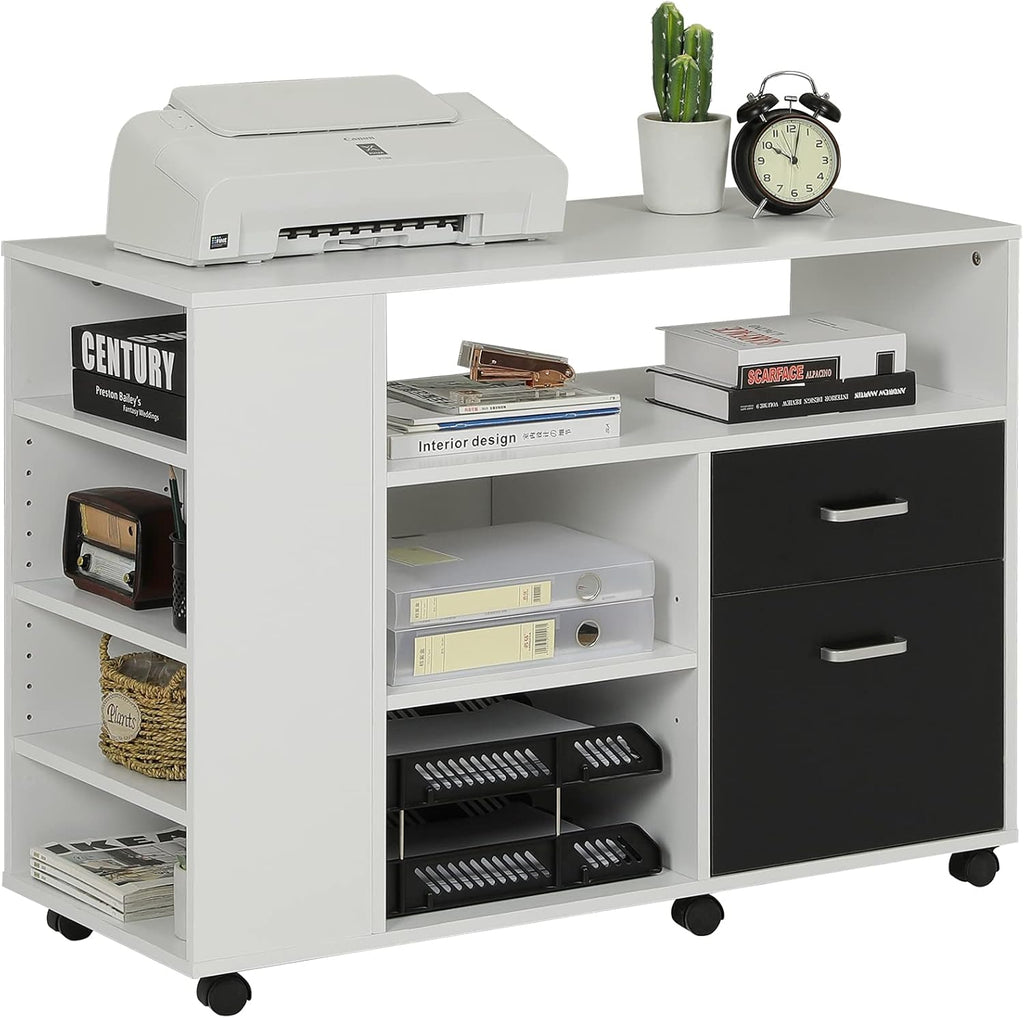 Black Rolling Wood File Cabinet with Storage Shelf I92739