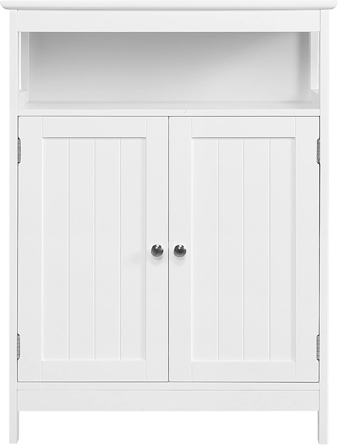 White Wooden Bathroom Floor Cabinet with Double Doors and Adjustable Shelf S354