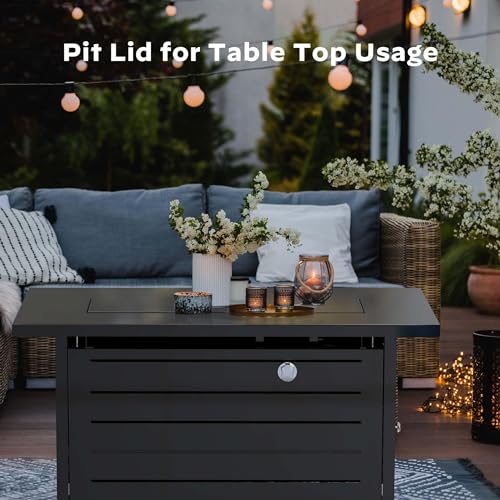 42 Inch 60,000 BTU Propane Gas Fire Pit Table with Steel Lid and Lava Rock O64892