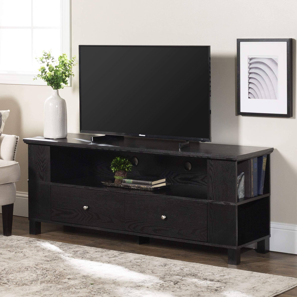Black Wood TV Console with Storage N885195