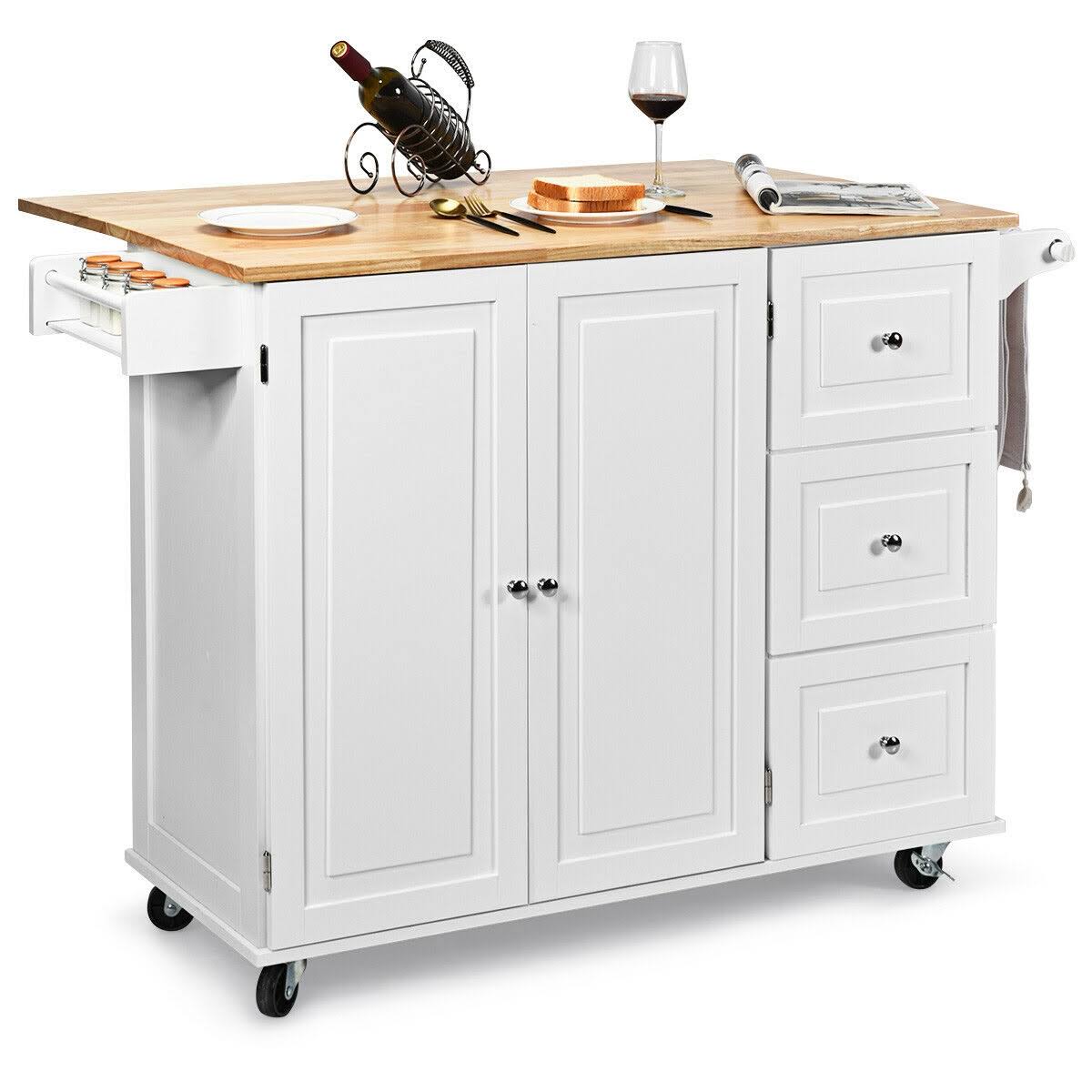 White Drop-Leaf Kitchen Island Cart Y292
