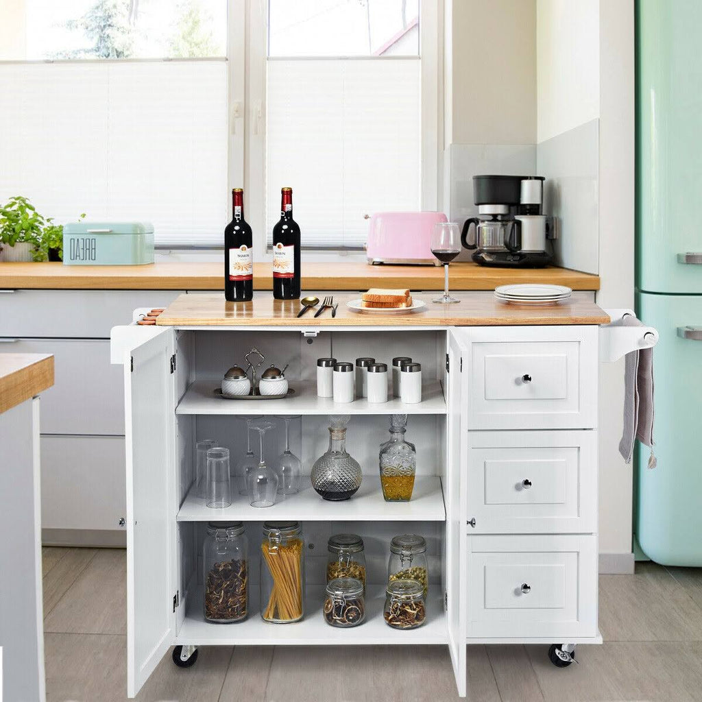 White Drop-Leaf Kitchen Island Cart Y292