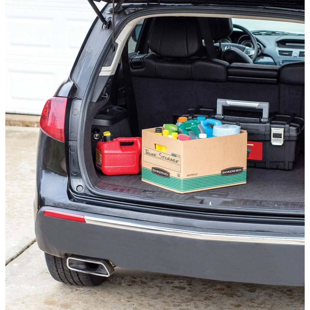 Medium-Duty Storage Boxes With Locking Lift-Off Lids And Built-In Handles, Letter/Legal Size, Kraft/Green, Case Of 12 D49109