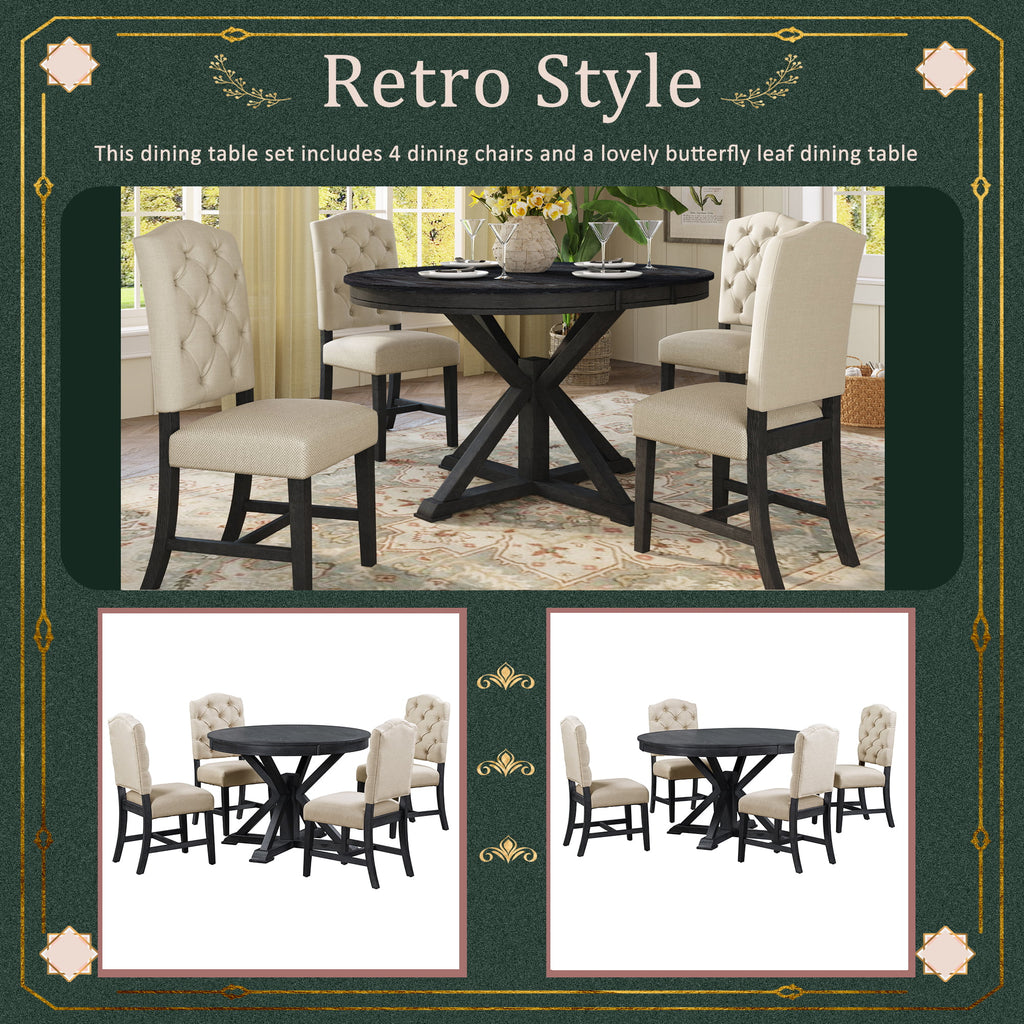 Extendable Dining Table Set with 4 Upholstered Chairs S782