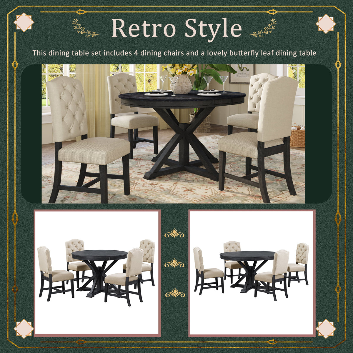 Extendable Dining Table Set with 4 Upholstered Chairs S782
