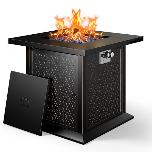 42 Inch 60,000 BTU Propane Gas Fire Pit Table with Steel Lid and Lava Rock O64892