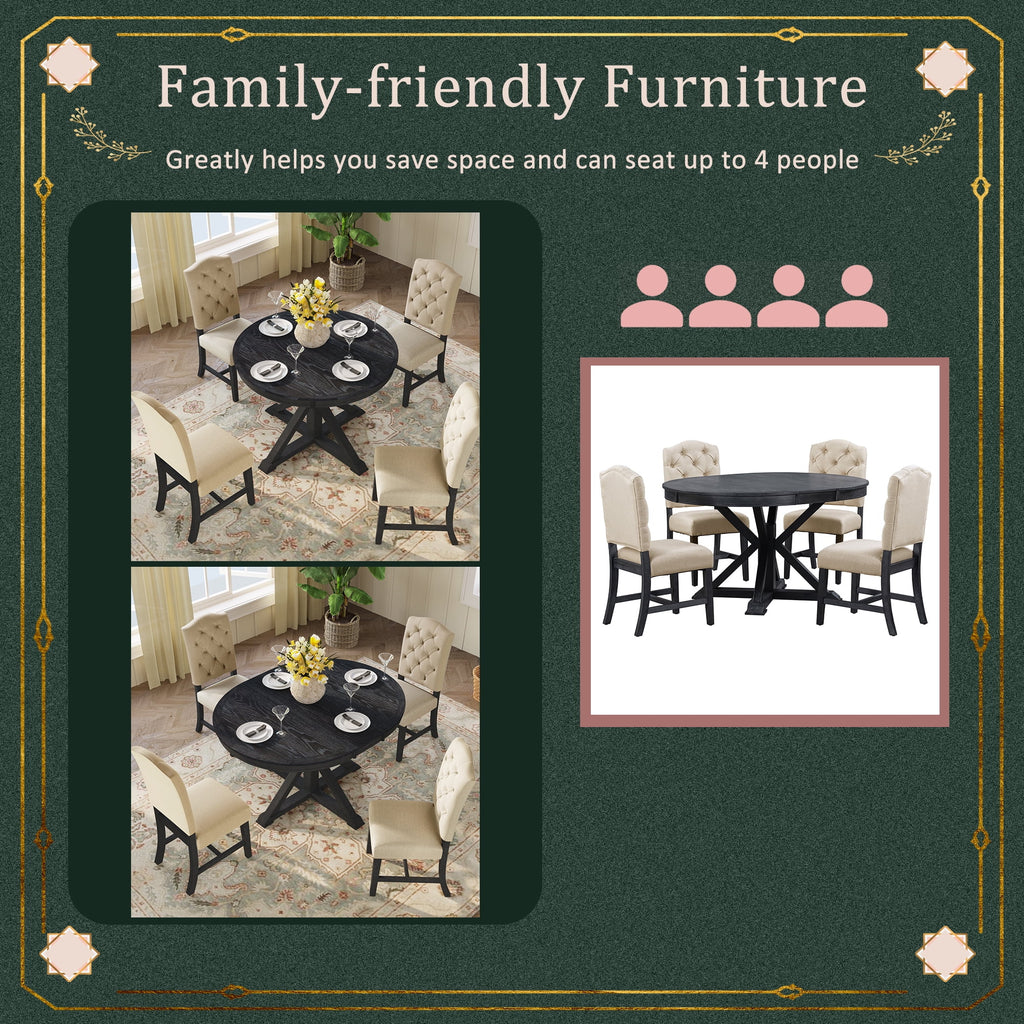 Extendable Dining Table Set with 4 Upholstered Chairs S782