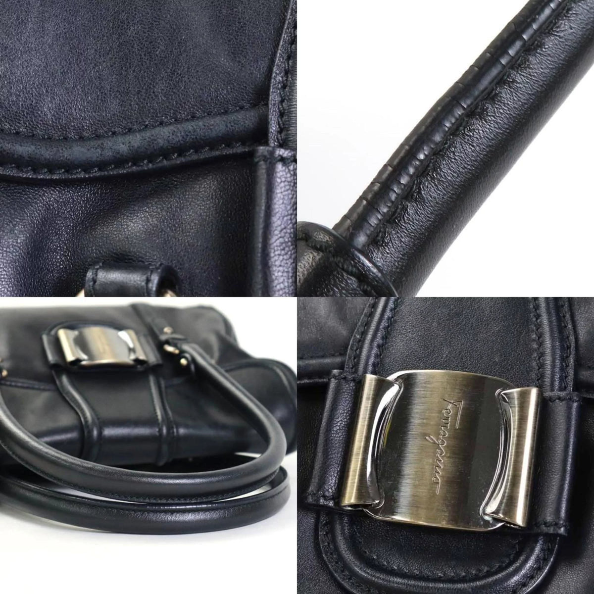 Pre-Owned Black Leather Handbag X763