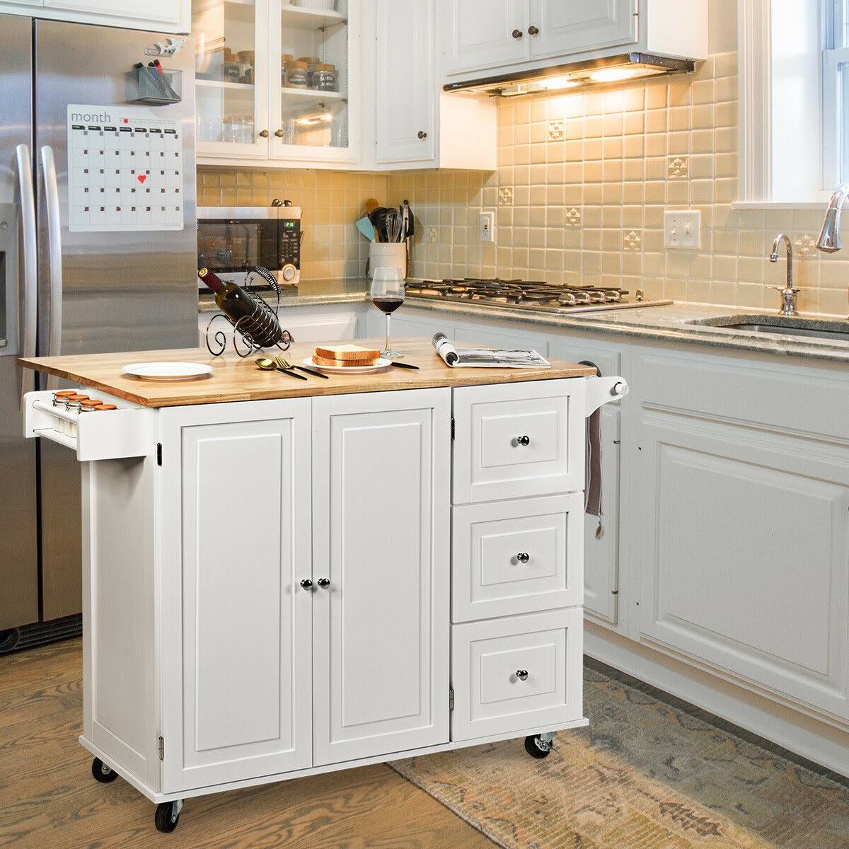 White Drop-Leaf Kitchen Island Cart Y292