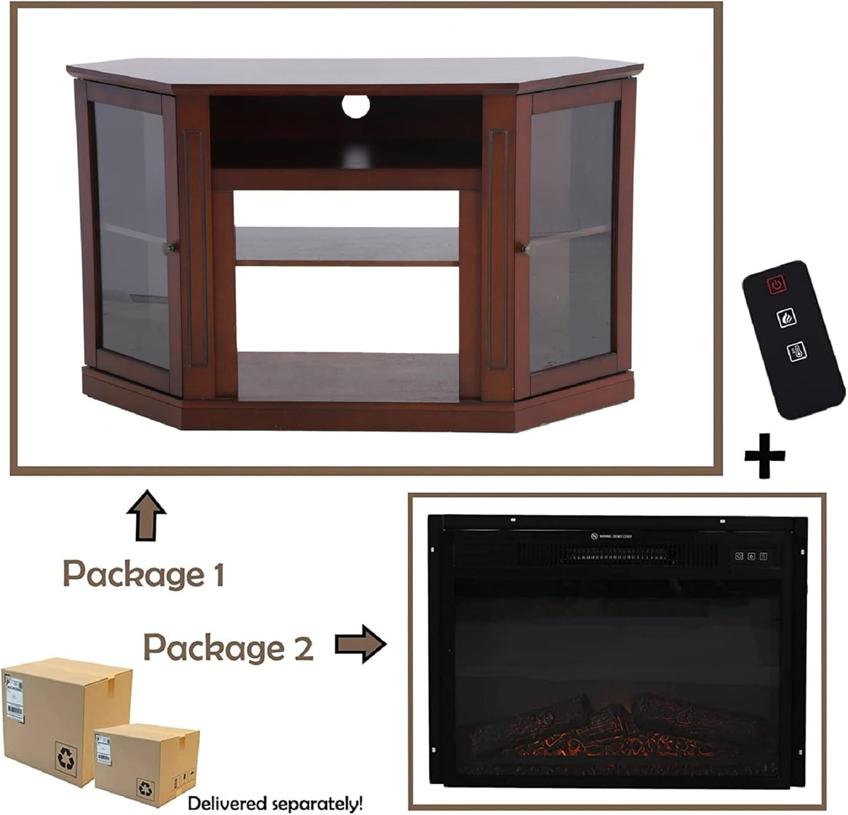 Fireplace TV Stand with Insert Fireplace, Brown Red Q129263