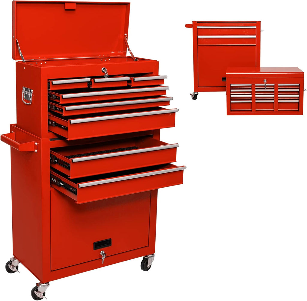Blue 8-Drawer Rolling Tool Chest with 4 Wheels and 2 Lock Top Chest D441