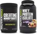 Unflavored Creatine Monohydrate and Blueberry Muffin Whey Protein Isolate Supplement Bundle N45886