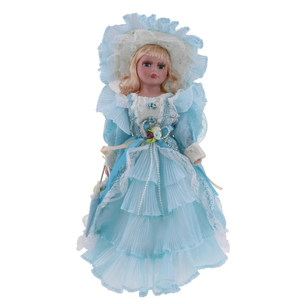 16inch Porcelain Doll with Stand, Lady Figures with Dress Hat, Dollhouse Accessories W812752