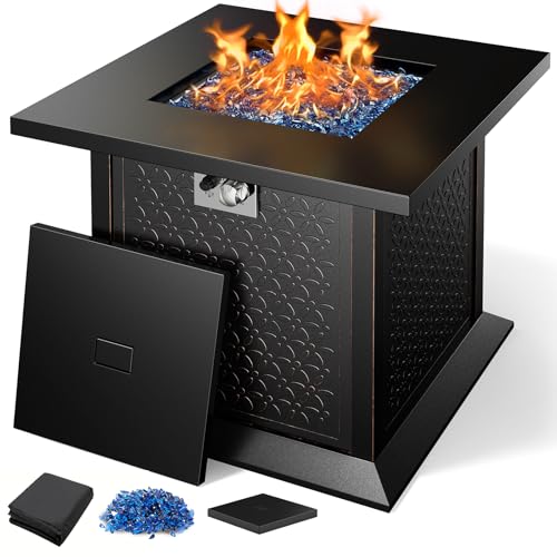 42 Inch 60,000 BTU Propane Gas Fire Pit Table with Steel Lid and Lava Rock O64892