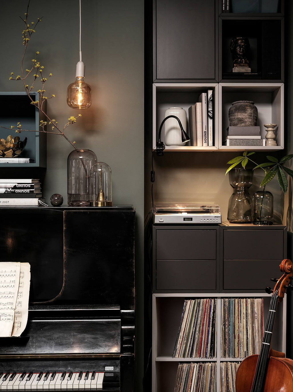 Dark Gray Wall Cabinet with 2 Drawers O629498