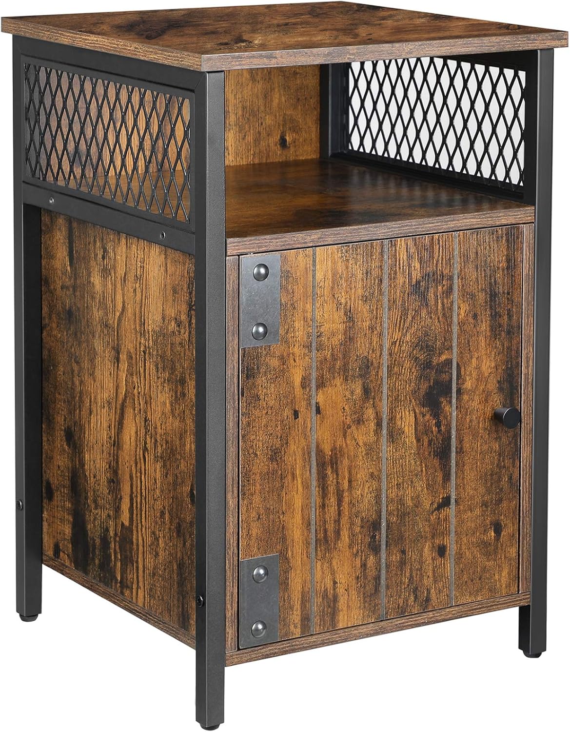 Rustic Brown and Black Nightstand with Open Shelf and Storage Cabinet M39824