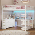 Full Size Loft Bed with U-Shaped Desk, 6 Storage Drawers, LED, Rustic Brown A675476