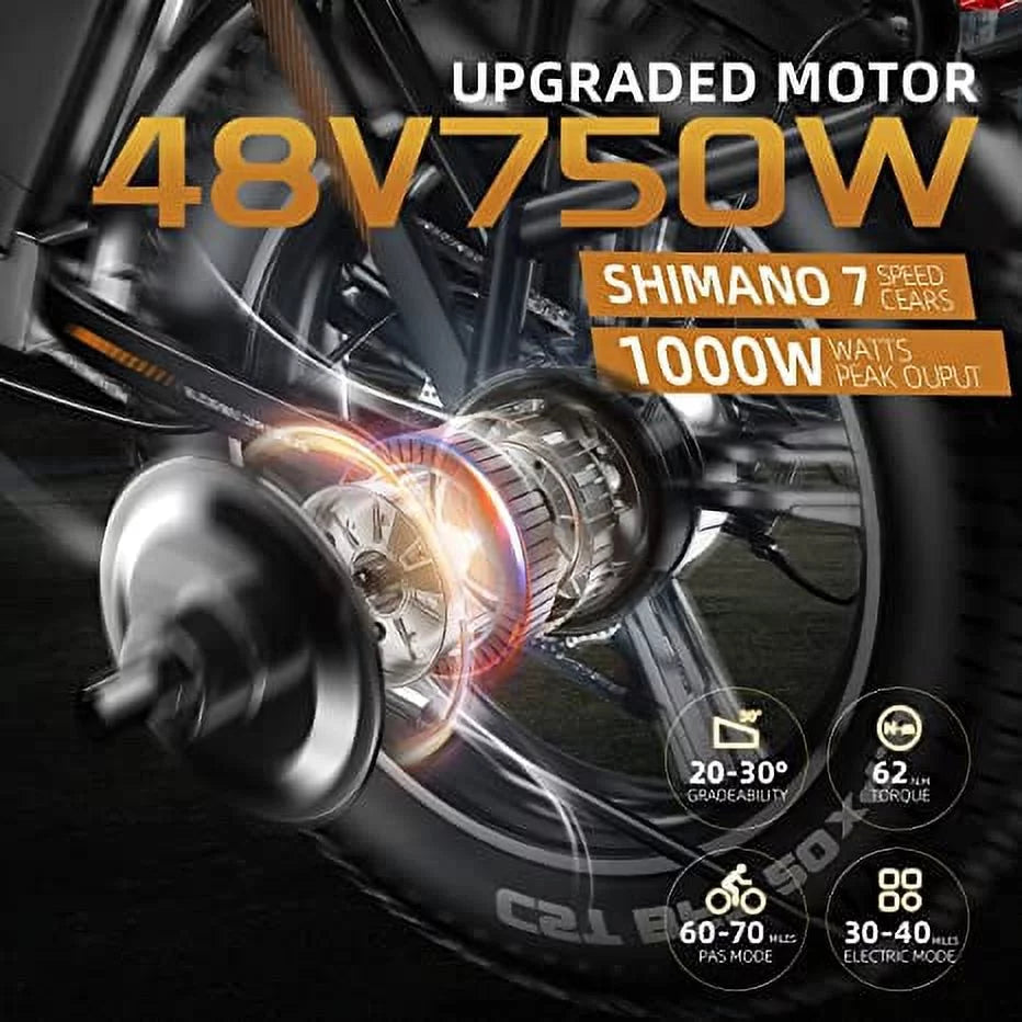 20 Fat Tire Folding Electric Bicycle 750W Motor 48V 20Ah Battery Black W834496