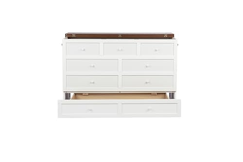 Queen Size White Wood Murphy Bed with Storage Drawer T54556