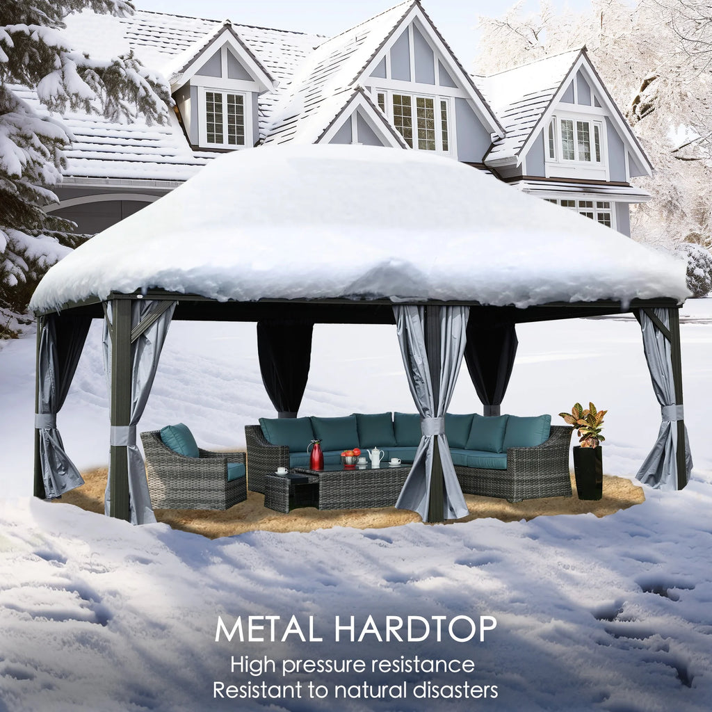 Hardtop Aluminum Gazebo with Mosquito Net and Privacy Sidewalls T622278