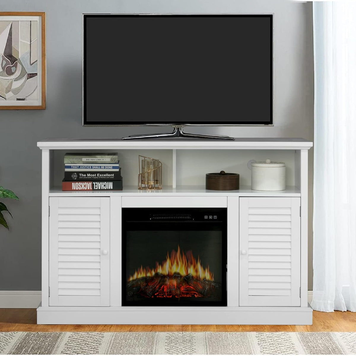 Fireplace TV Stand with Insert Fireplace, Brown Red Q129263